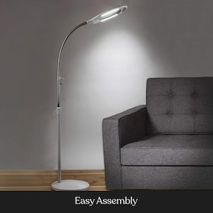 Lightview Pro 44 in. White Industrial 1-Light 1.75X Magnifying LED Floor Lamp with Adjustable Gooseneck Head