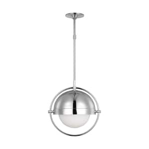 Bacall Large 1-Light Polished Nickel Hanging Pendant Light with Milk White Glass Shade