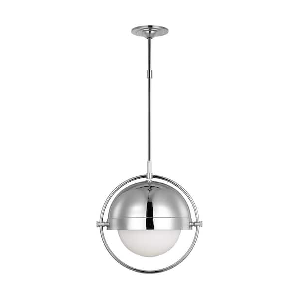 Generation Lighting Bacall Large 1-Light Polished Nickel Hanging Pendant Light with Milk White Glass Shade