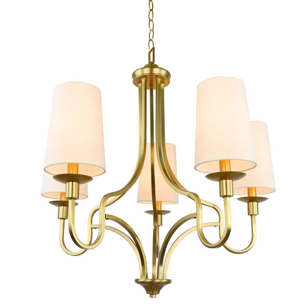 25.81 in. Gold 5-Light Retro Pendant Light with Adjustable Height and Linen Shade price history on PriceWatchPro