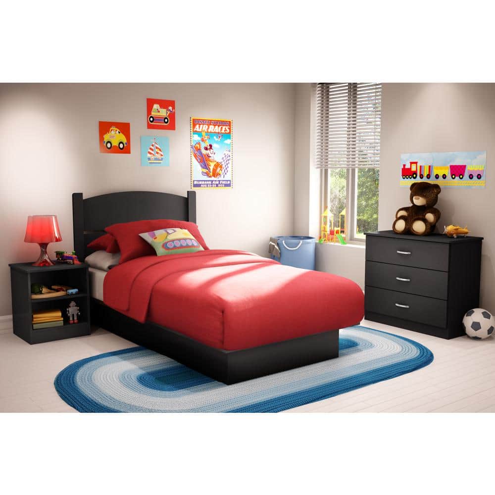 Libra Pure Black Twin Platform Bed with Drawer and Slats