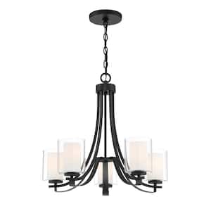 Parsons Studio 5-Light Sand Black Candle Style Chandelier with Clear and Etched White Glass Shades