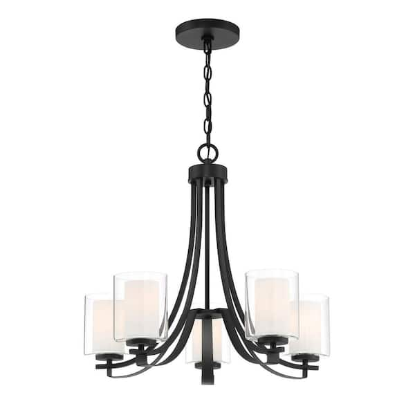 Parsons Studio 5-Light Sand Black Candle Style Chandelier with Clear and Etched White Glass Shades