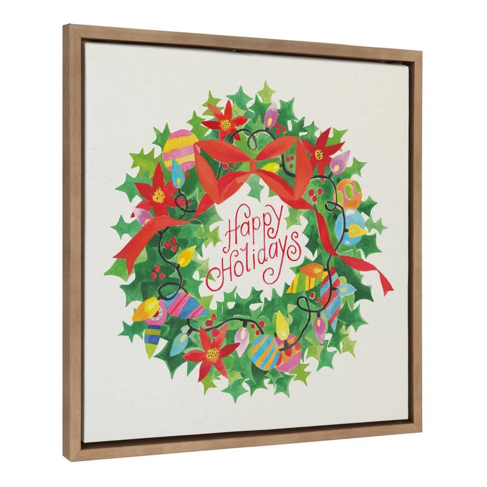 Holiday Wreath Happy Holidays Canvas Print with Polystyrene Frame