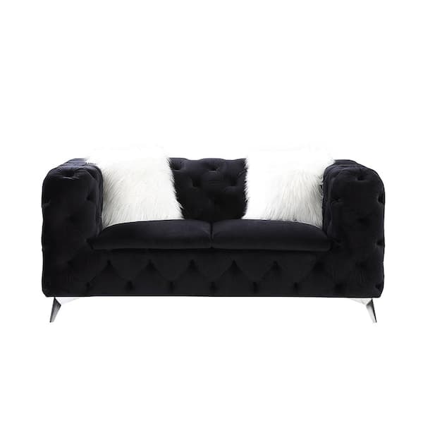 Acme Furniture Phifina 68 in. Black Velvet 2-Seats Loveseats