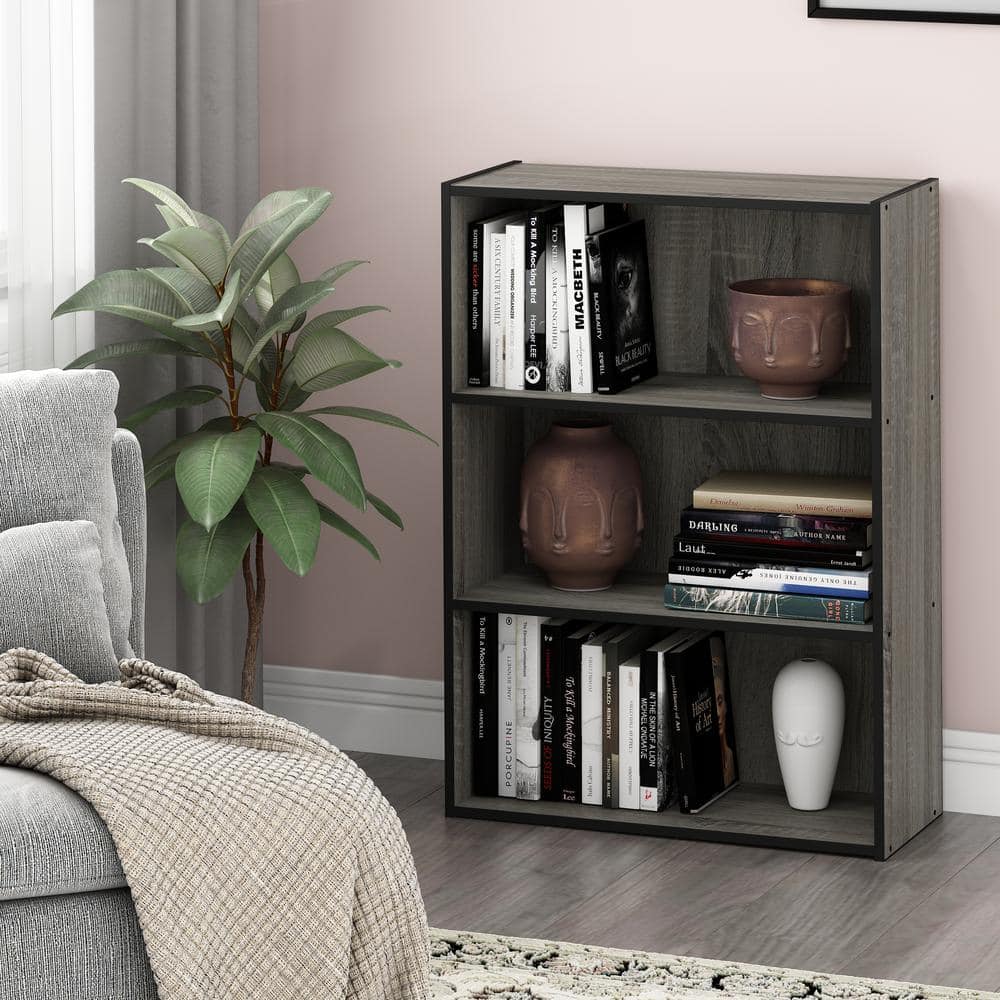 French Oak Gray 3-Tier Engineered Wood Bookcase
