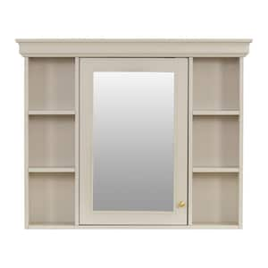 35.5 in. W x 7.16 in. D x 28.7 in. H Wall-Mount Bathroom Storage Wall Cabinet in Beige with Mirror, 6 Open Shelves