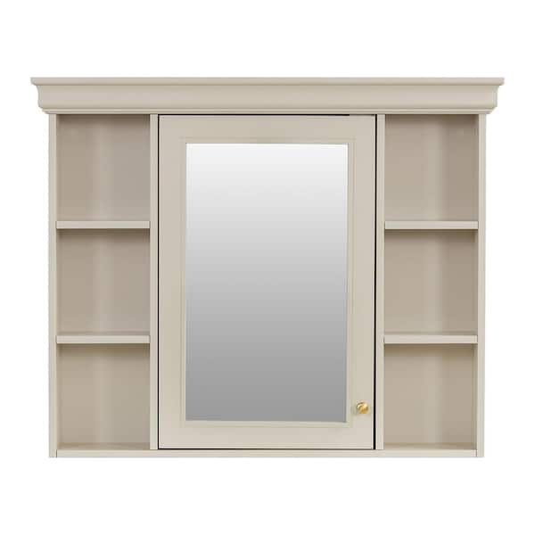 35.5 in. W x 7.16 in. D x 28.7 in. H Wall-Mount Bathroom Storage Wall Cabinet in Beige with Mirror, 6 Open Shelves