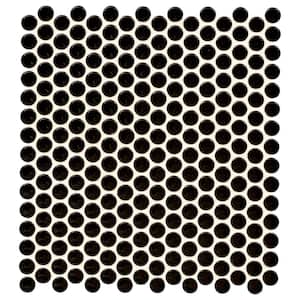 Penny Round Nero 12 in. x 13 in. Glossy Porcelain Mosaic Tile (14.4 sq. ft. / Case)