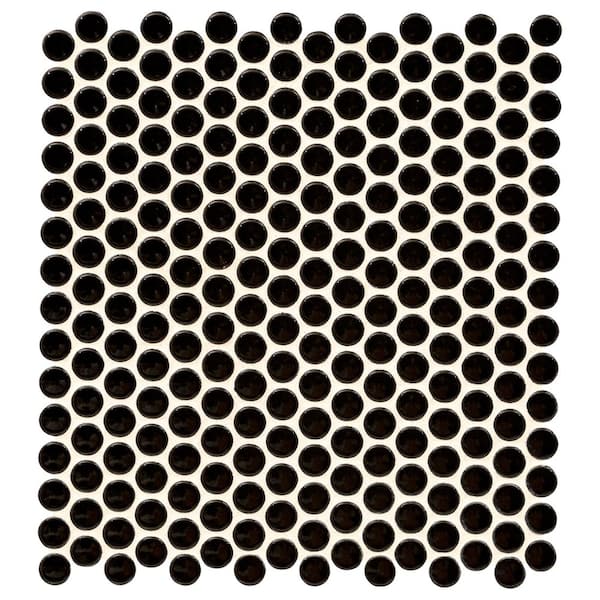 MSI Penny Round Nero 12 in. x 13 in. Glossy Porcelain Mosaic Tile (14.4 sq. ft. / Case)