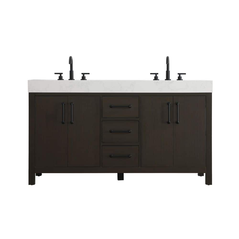 60 in. Double Sink Mocha Brown Bath Vanity with White Engineered Marble Top price history on PriceWatchPro