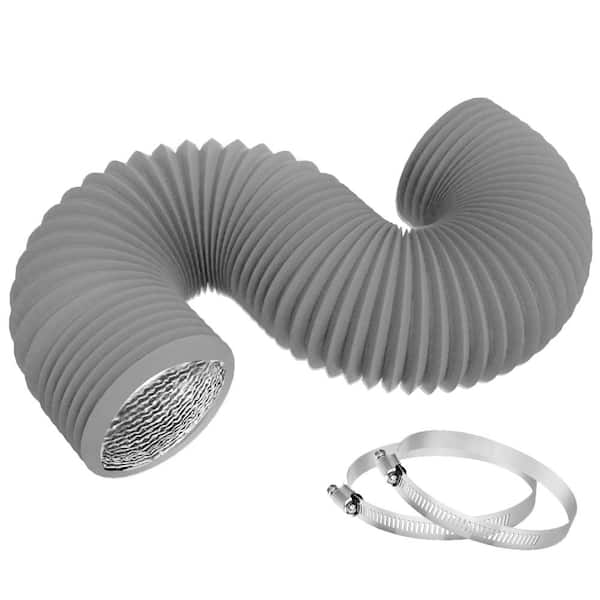 2 -Pieces 4 in. x 8 ft. Grey Dryer Vent Hose, PVC Aluminum Foil Flexible Insulated Air Ducting with 2-Clamps