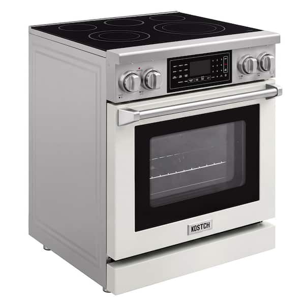 Tilt Panel 30 in. 5 Burner Elements Freestanding Electric Range with 4.8 cu. ft. Air Fry Conv. Oven in White