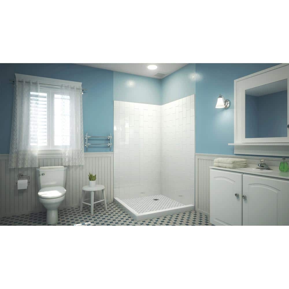 White Acrylic Corner Backwall Shower Kit