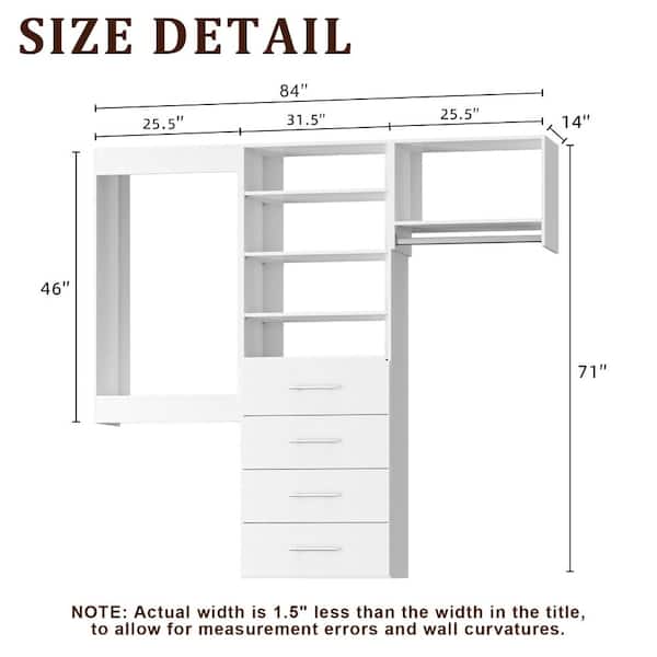 Luxeyard 84 in W White Modular Closet System Wood Closet Organizer