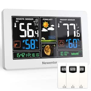 LCD 7.5 in. Color Digital Wireless Indoor/Outdoor Weather Station Thermometer with 3 Remote Sensors in White