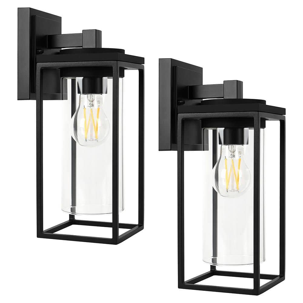12 in Black Non Motion Sensing Outdoor Hardwired Wall Lantern Sconce with No Bulbs Included (2-Pack) price history on PriceWatchPro