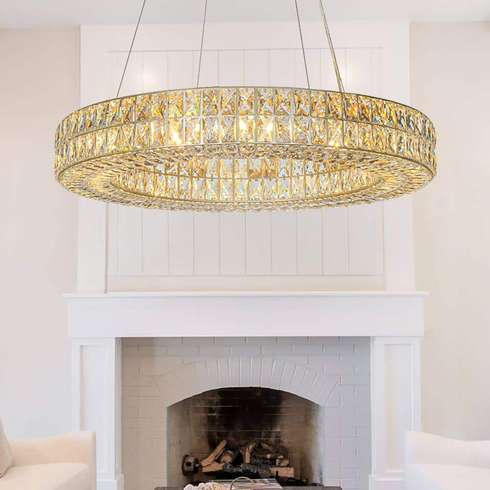 12-Light 31.5 in. W Modern And Contemporary Lighting Soft Gold Crystal Ring