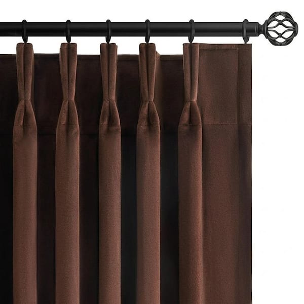 Brown Velvet 40 in. W x 84 in. L Back Tab Blackout Curtain(Set of 2)