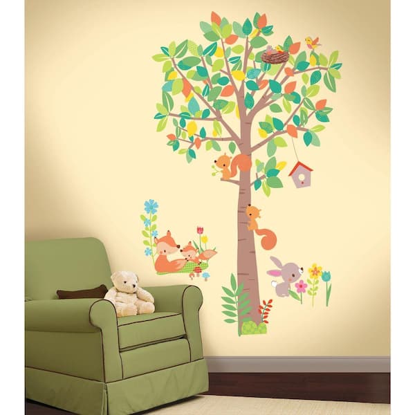 RoomMates 2.5 in. W x 27 in. Woodland Creatures Tree14-Piece Peel and Stick Giant Wall Decal