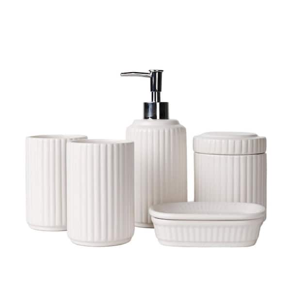 Bathroom Accessory Set, 5-Piece Ceramic Bathroom Accessories Set, Classic Design Bathroom Accessories Sets Complete