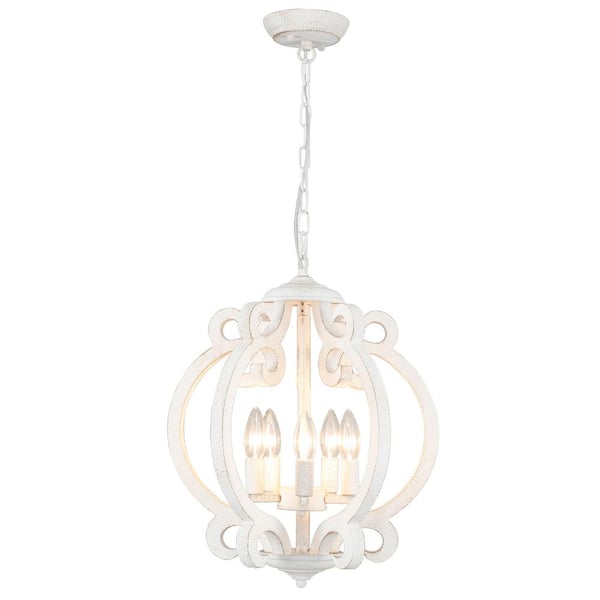 Tadesha 5-Light White Farmhouse Dimmable Global Lantern Chandelier Adjustable Kitchen Island Foyer Living Room Bedroom