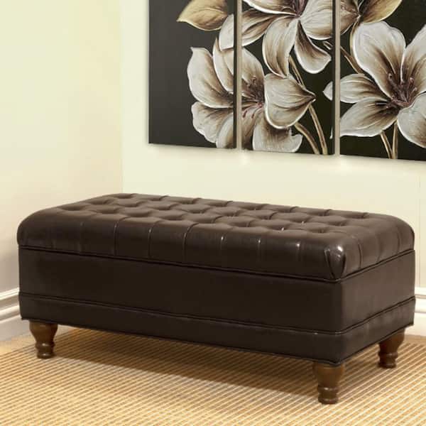 Large Brown Faux Leather 43 in. Bedroom Bench Backless Tufted Bench with Storage