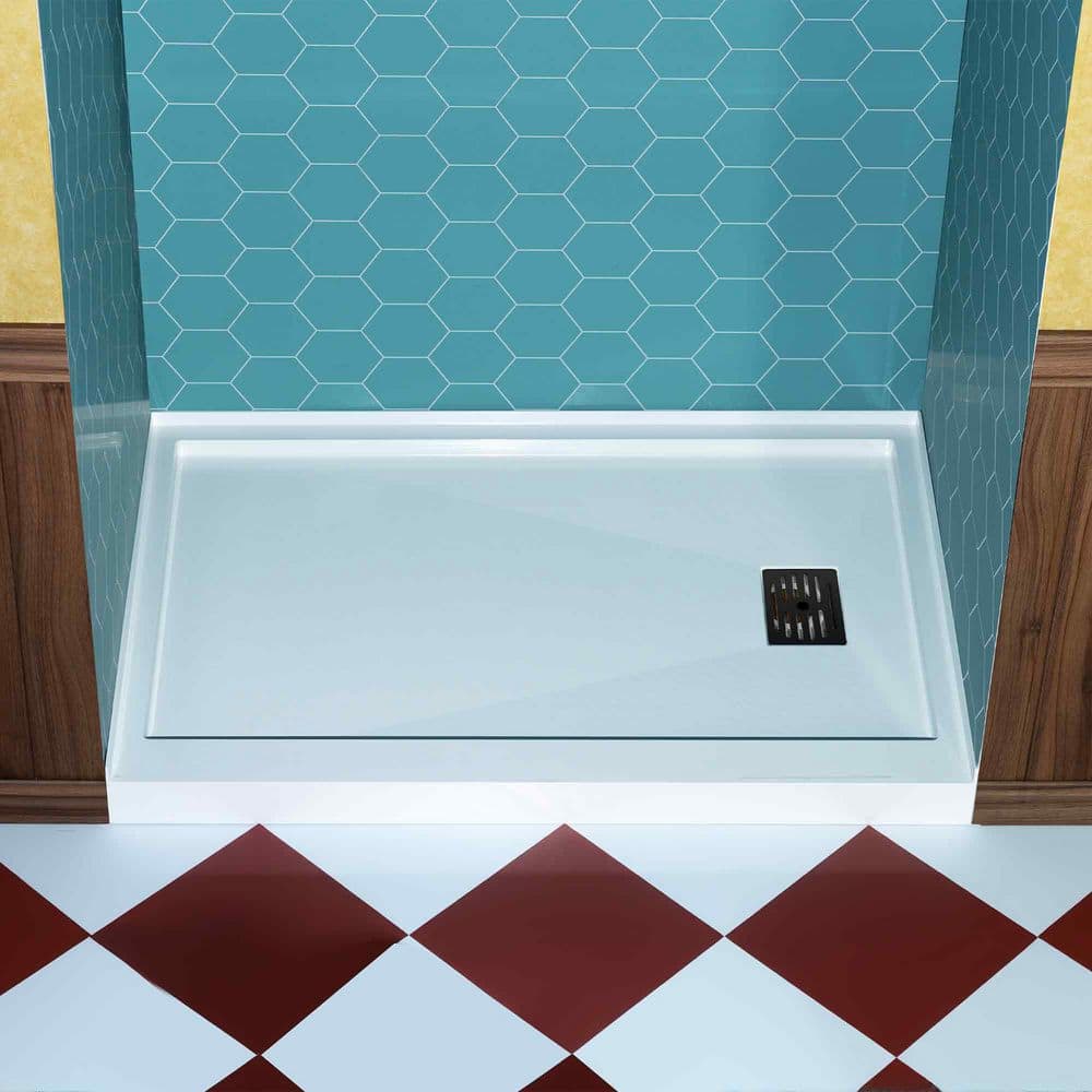 60 in. L x 36 in. W Alcove Shower Pan Base with Matte Black Right Drain in White price history on PriceWatchPro