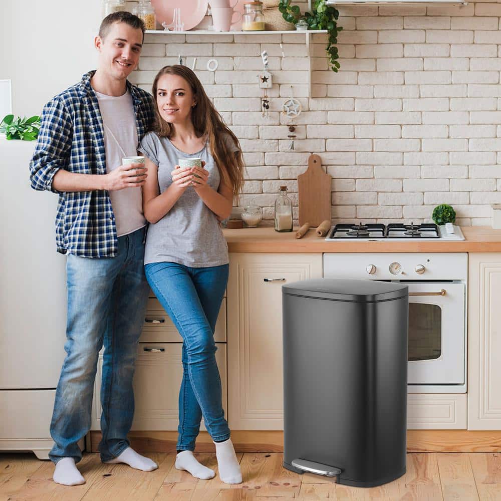 Connor Black Stainless Steel 13-Gallon Trash Can with Soft-Close Lid