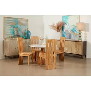 Transitional Bancroft Natural White Marble Top 46 in. Pedestal Base Dining Table Seats up to 6