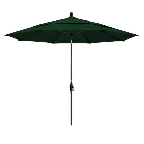 California Umbrella 11 ft. Fiberglass Collar Tilt Double Vented Patio Umbrella in Hunter Green Olefin