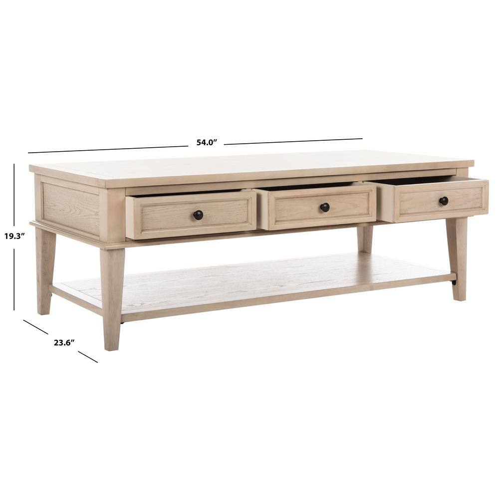 White Wash Elm Wood Coffee Table with Storage Drawers