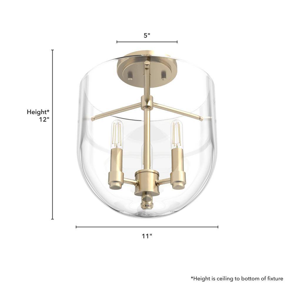 Alturas Gold Clear Glass Modern Semi-Flush Mount Light