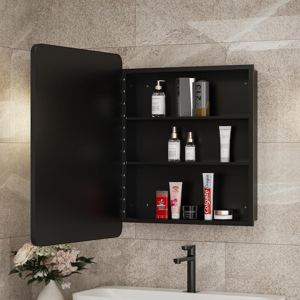 Aosspy 24 in. W x 30 in. H Medium Rectangular Gold Aluminum Alloy Framed Recessed/Surface Mount Medicine Cabinet with Mirror