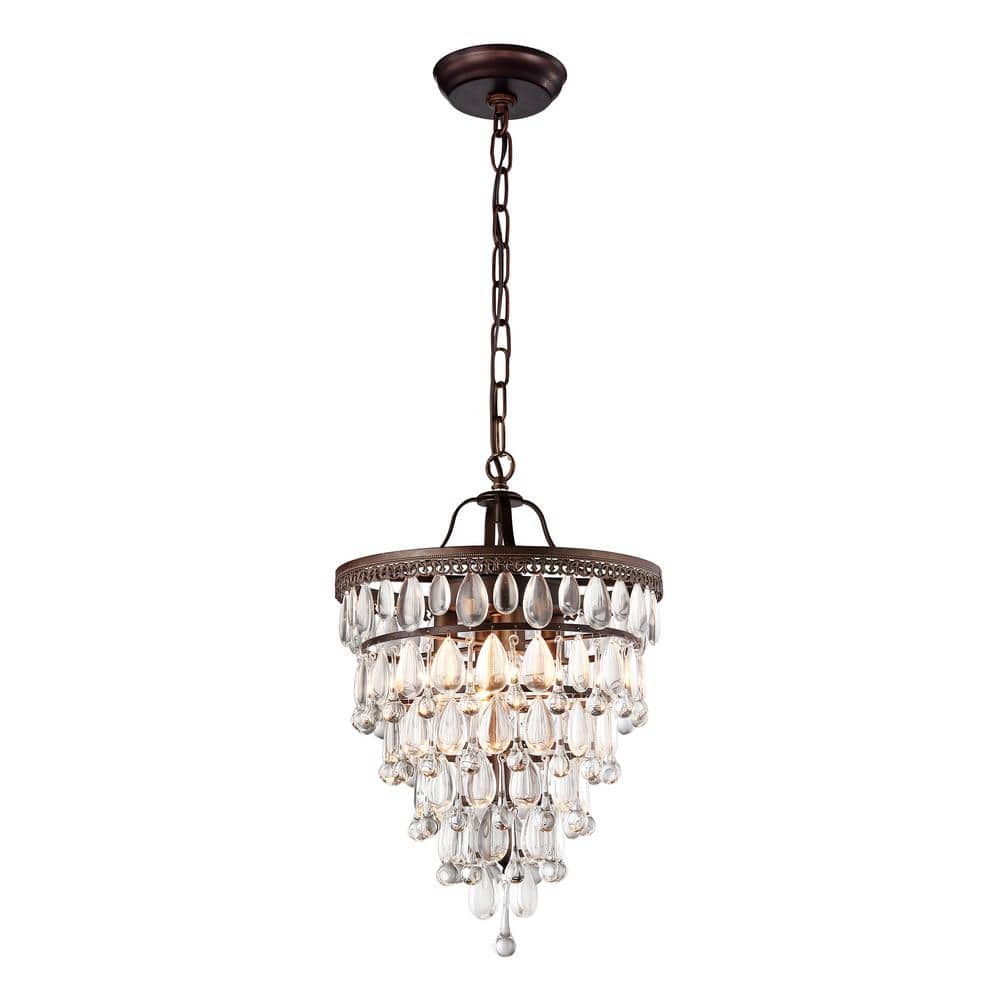 Antique Bronze Crystal Tiered Pyramid Chandelier - 15"