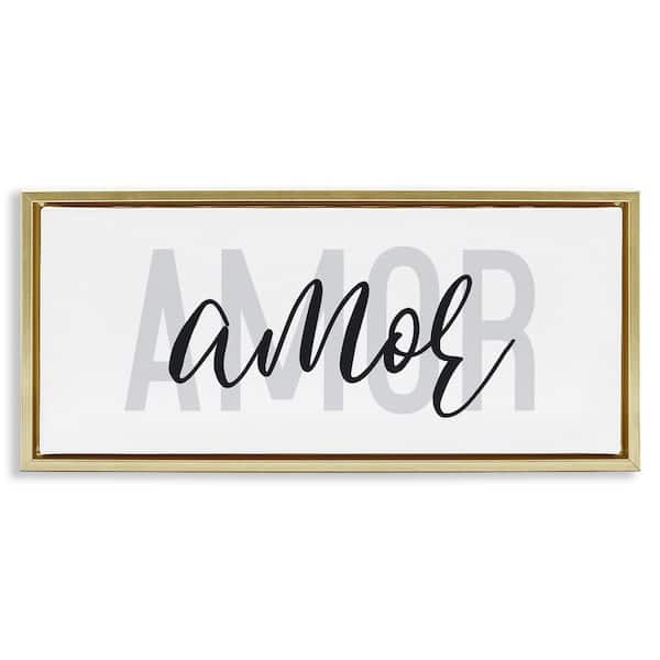 Stupell Industries Amore Simple Love Text by Wild Apple Portfolio Gold Floater Frame Typography Graphic Art Print 14 in. x 31 in.
