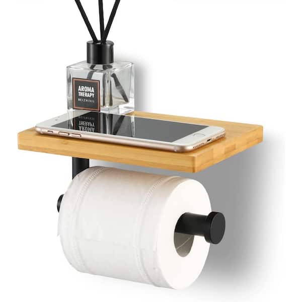 Unbranded 5.11-in. x 2.79-in. Toilet Paper Roll Holder Matte Black Stainless Steel-Bamboo 16GS-36123