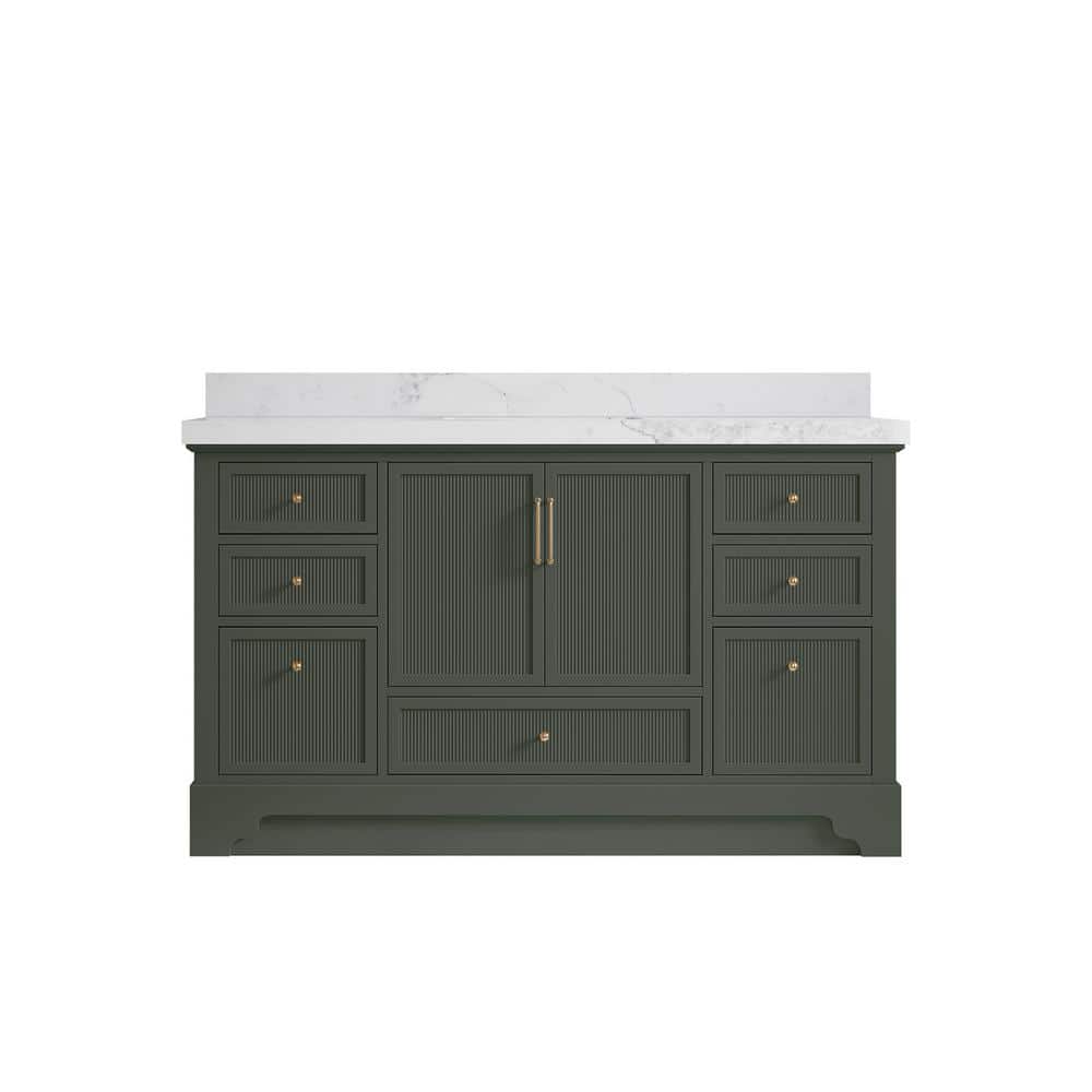 Willow Collections Alys 60 in. W x 22 in. D x 36 in. H Single Sink Bath Vanity in Pewter Green with 2 in. Calacatta Nuvo Quartz Top -  ALS_PGCAV60S