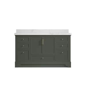 Alys 60 in. W x 22 in. D x 36 in. H Single Sink Bath Vanity in Pewter Green with 2 in. Calacatta Nuvo Quartz Top
