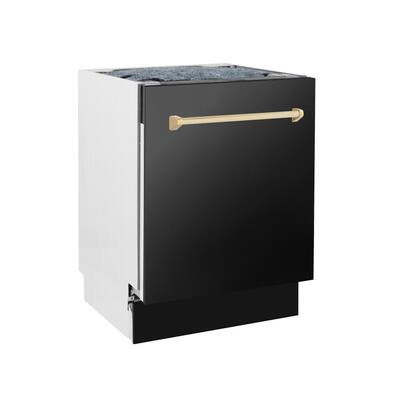 Autograph Edition 24 in. in Black Stainless Steel with Gold Handle Top Control Tall Tub Dishwasher 3rd Rack, 51dBa