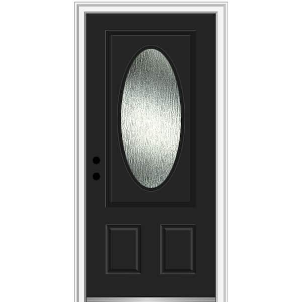 MMI Door 36 in. x 80 in. Right-Hand Inswing Rain Glass Black Fiberglass Prehung Front Door on 4-9/16 in. Frame