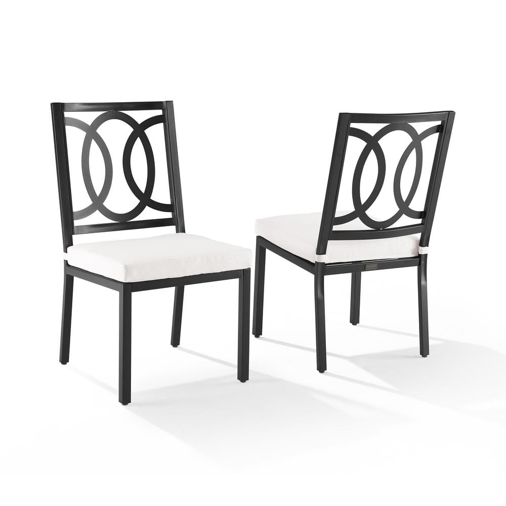 Black Steel Armless Dining Chairs with Cream Cushions, Set of 2