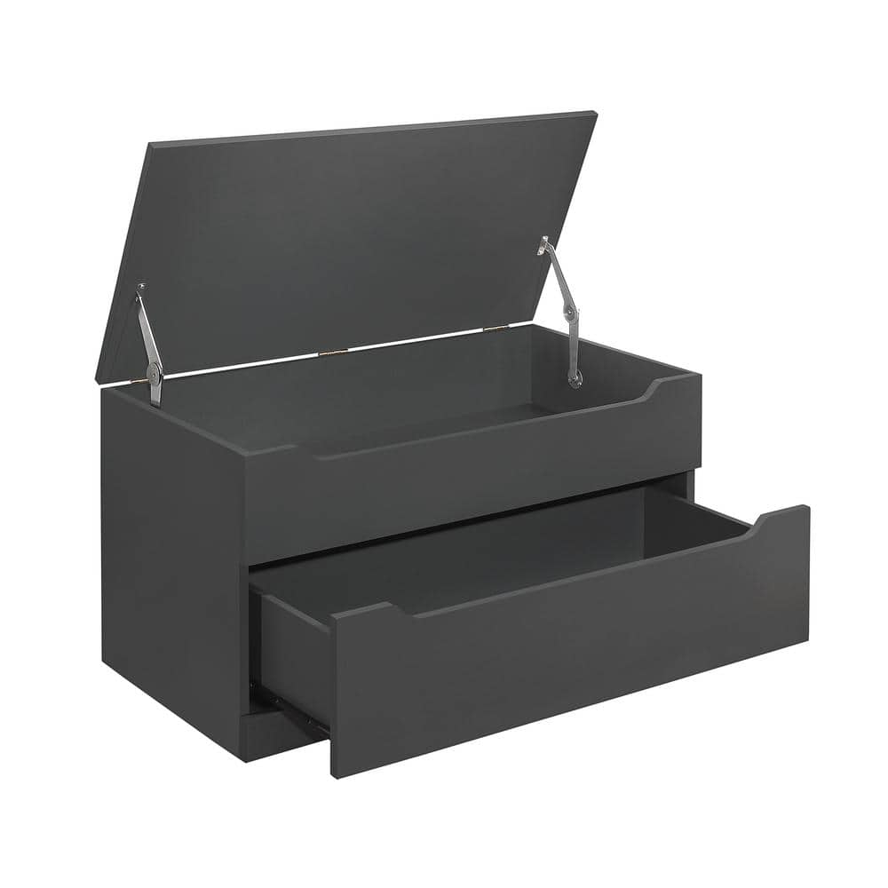 Gray Wooden Storage Bench Toy Chest with Drawer