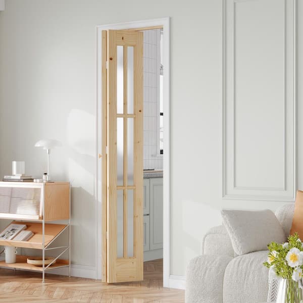 easelife 24 in. x 80 in. 6-Lite Frosted Glass Brown Unfinished