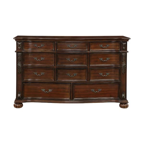 Benjara Brown and Bronze 11-Drawer 65.5 in. Wide Dresser Without Mirror
