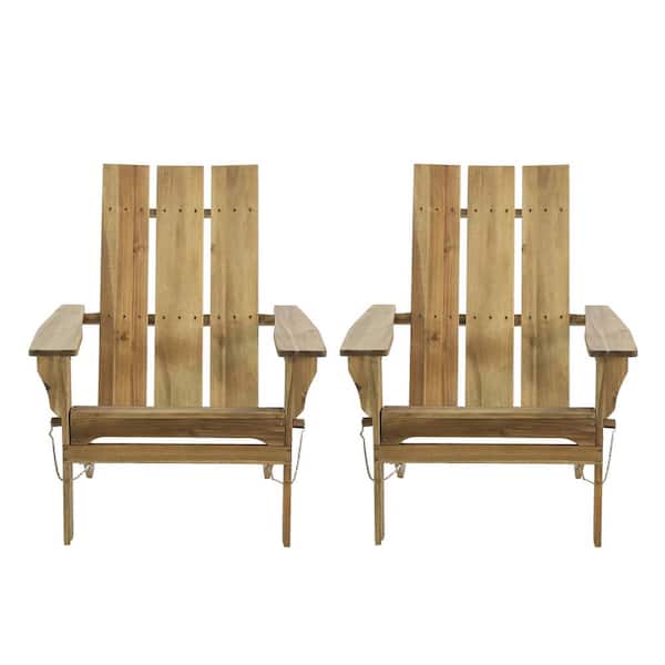 Noble House Eliphaz Natural Stained Folding Wood Outdoor Patio Adirondack Chair (2-Pack)