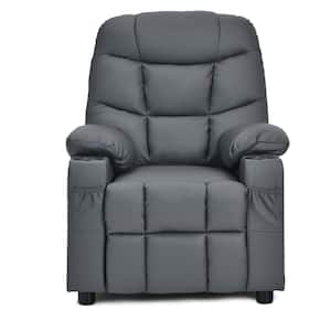 Kids Youth Gray PU Leather Recliner Chair with Cup Holders and Side Pockets