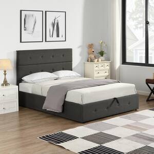 78.1 in. W Gray Full Size Upholstered Platform Bed with Underneath Storage