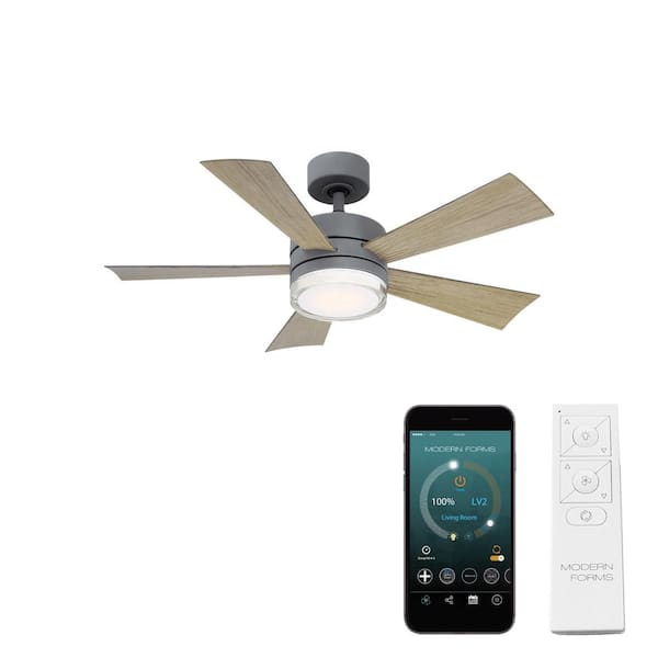 Modern Forms Wynd 42 in. Smart Indoor/Outdoor 5-Blade Ceiling Fan Graphite Weathered Gray with 3000K LED and Remote Control