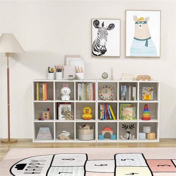 35.5 in. Wide White 3-Shelve Morden 9-Cube Kids Bookcase Toy Storage Organizer